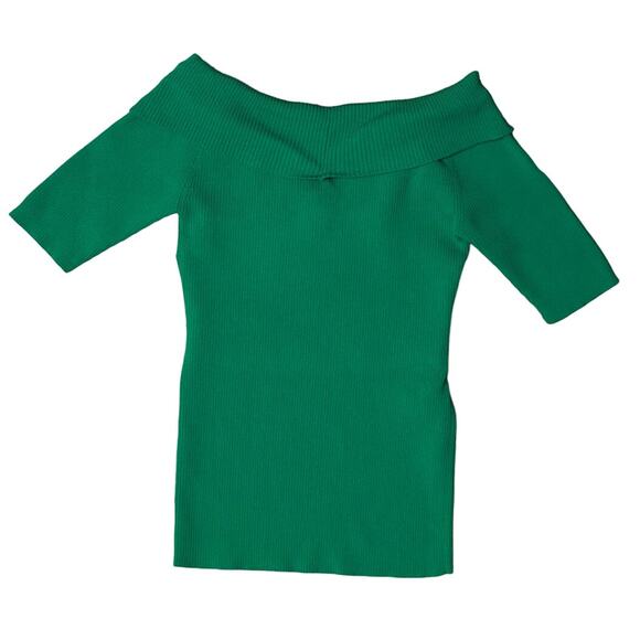 Sandro Paris Off The Shoulder Ribbed Knit Top Green Size 1 Small - Picture 3 of 7